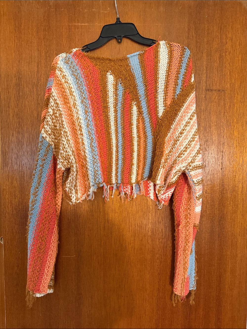 Free People Striped boho Cropped Knit Sweater